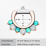 Rose Gold Opal Sparkle Deuce Septum Clicker Ring-Teal/White