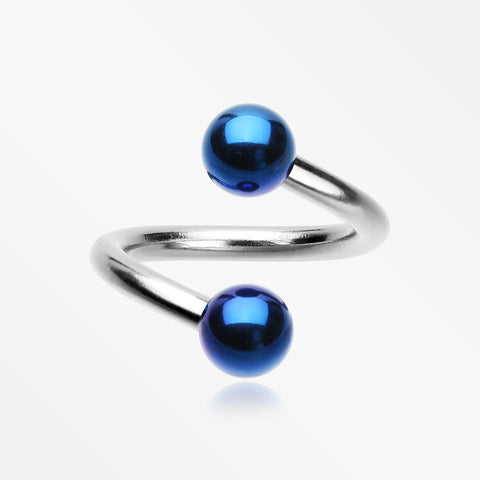 Basic Steel Twist Spiral Ring with PVD Plated Balls-Blue