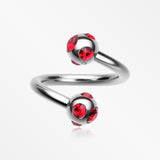 Aurora Gem Ball Steel Twist Spiral Ring-Red