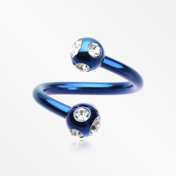 Colorline PVD Aurora Gem Ball Twist Spiral Ring-Blue/Clear