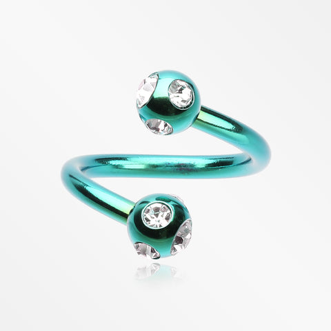 Colorline PVD Aurora Gem Ball Twist Spiral Ring-Green/Clear
