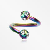 Colorline PVD Aurora Gem Ball Twist Spiral Ring-Rainbow/Clear