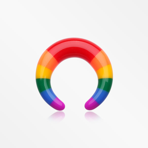 A Pair of Rainbow Stripes Acrylic Ear Gauge Buffalo Hanger-Rainbow/Multi-Color