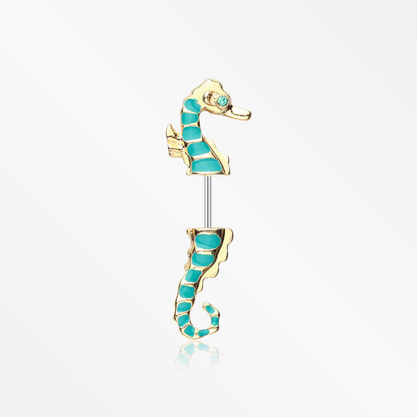 A Pair of Golden Seahorse Fake Taper Earring-Teal