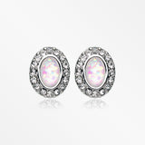 A Pair of Opal Elegance Sparkle Stud Earrings-Clear/White