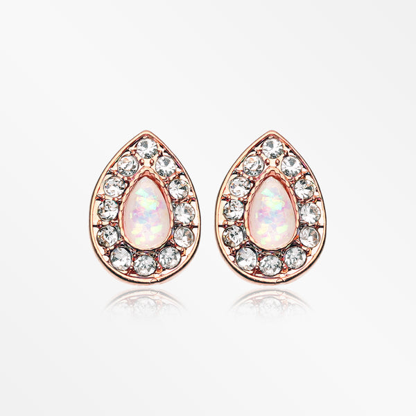 A Pair of Rose Gold Opal Avice Sparkle Stud Earrings-Aurora Borealis/White