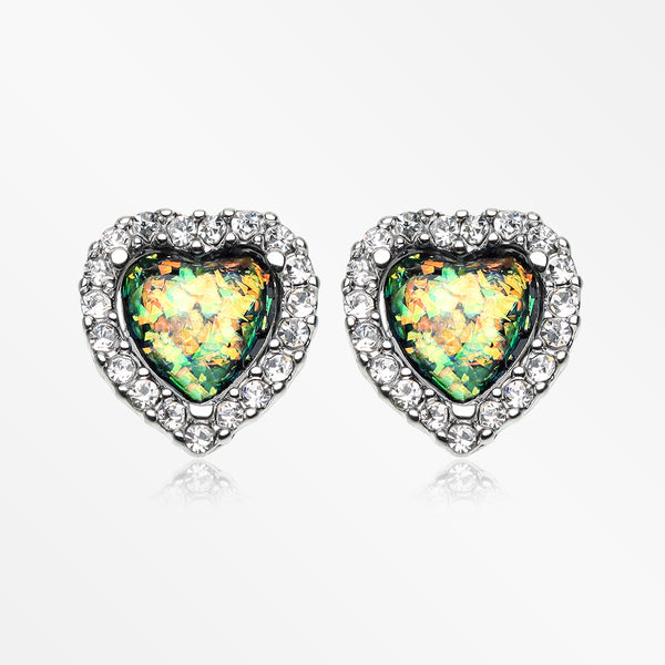 A Pair of Opal Heart Essentia Sparkle Stud Earrings-Clear/Black