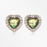 A Pair of Golden Opal Heart Essentia Sparkle Stud Earrings-Clear/Black