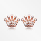 Rose Gold Crown Jewel Multi-Gem Ear Stud Earrings-Clear/White