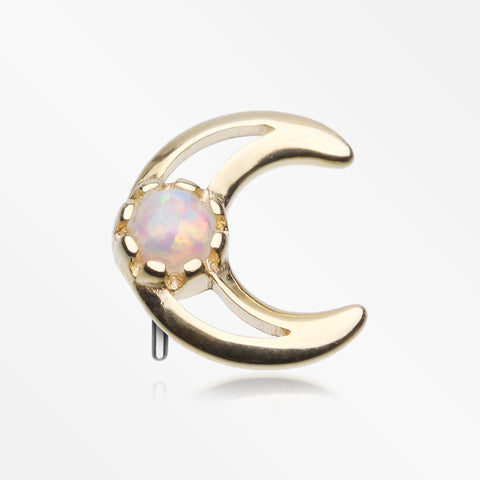 14 Karat Gold OneFit™ Threadless Crescent Hollow Moon Fire Opal Sparkle Top Part-White Opal