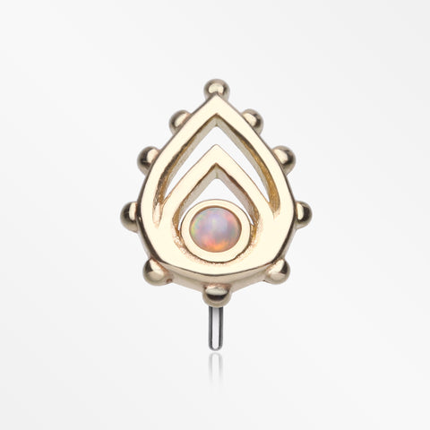 14 Karat Gold OneFit™ Threadless Enchanted Teardrop Fire Opal Sparkle Top Part-White Opal