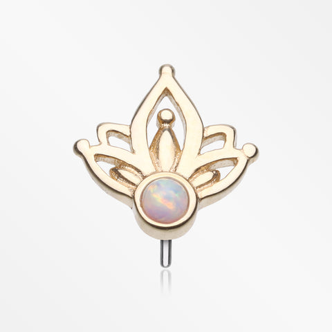 14 Karat Gold OneFit™ Threadless Lotus Royal Fire Opal Sparkle Top Part-White Opal