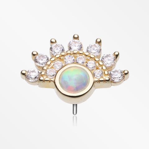 14 Karat Gold OneFit™ Threadless Majestic Sparkle Fire Opal Arc Top Part-White Opal/Clear Gem