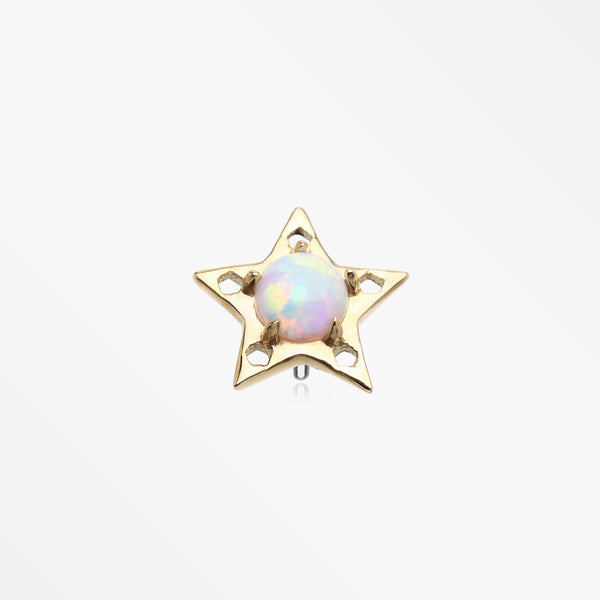 14 Karat Gold OneFit™ Threadless Fire Opal Hollow Star Top Part-White Opal