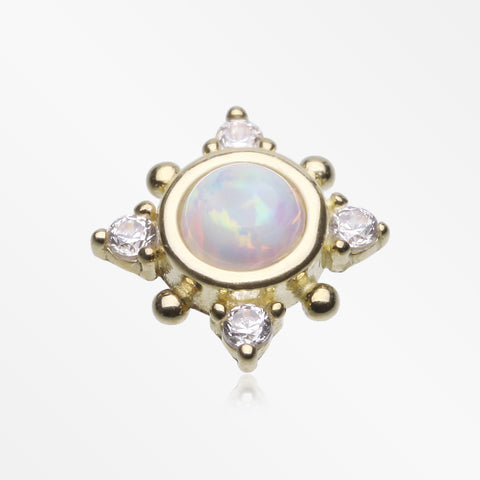 14 Karat Gold OneFit™ Threadless Fire Opal Sparkle Sun Dial Top Part-White Opal
