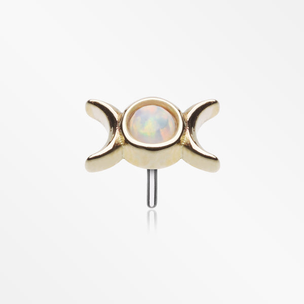 14 Karat Gold OneFit™ Threadless Triple Goddess Fire Opal Moon Top Part-White Opal