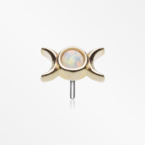 14 Karat Gold OneFit™ Threadless Triple Goddess Fire Opal Moon Top Part-White Opal