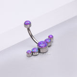 Implant Grade Titanium Internally Threaded Journey Curve Fire Opal Sparkle Belly Button Ring-Purple Opal