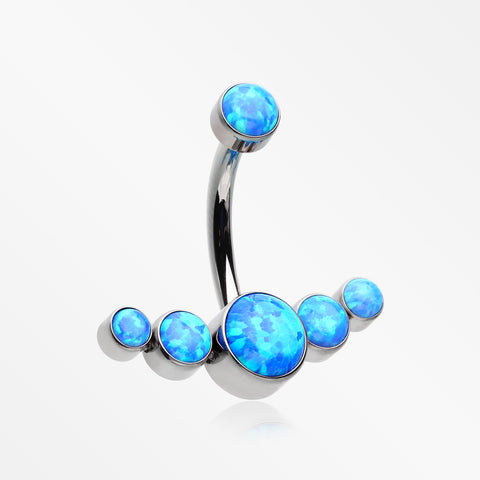 Implant Grade Titanium Internally Threaded Journey Curve Fire Opal Sparkle Belly Button Ring-Blue Opal