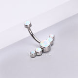 Implant Grade Titanium Internally Threaded Journey Curve Fire Opal Sparkle Belly Button Ring-White Opal