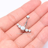 Implant Grade Titanium Internally Threaded Journey Curve Fire Opal Sparkle Belly Button Ring-White Opal