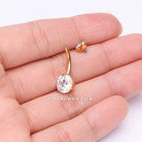 Pure24K Implant Grade Titanium Internally Threaded Prong Set Belly Button Ring-Clear Gem