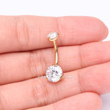 Pure24K Implant Grade Titanium Internally Threaded Prong Set Belly Button Ring-Clear Gem