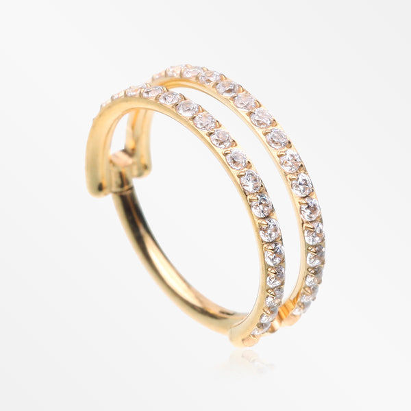 Pure24K Implant Grade Titanium Double Hoop Lined Sparkle Seamless Clicker Hoop Ring