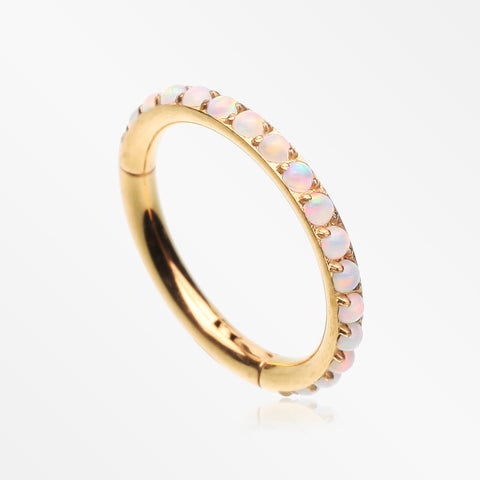 Pure24K Implant Grade Titanium Brilliant Sparkle Opal Lined Seamless Clicker Hoop Ring-White Opal
