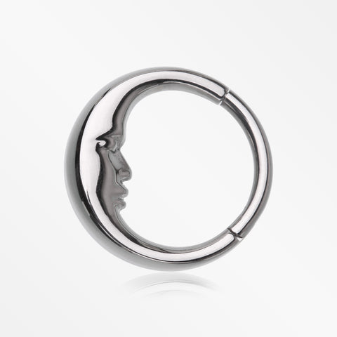 Implant Grade Titanium Vintage Crescent Moon Face Clicker Hoop Ring