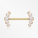 A Pair of Pure24K Implant Grade Titanium OneFit Threadless Fire Opal Ray Multi-Gem Nipple Barbell-White Opal