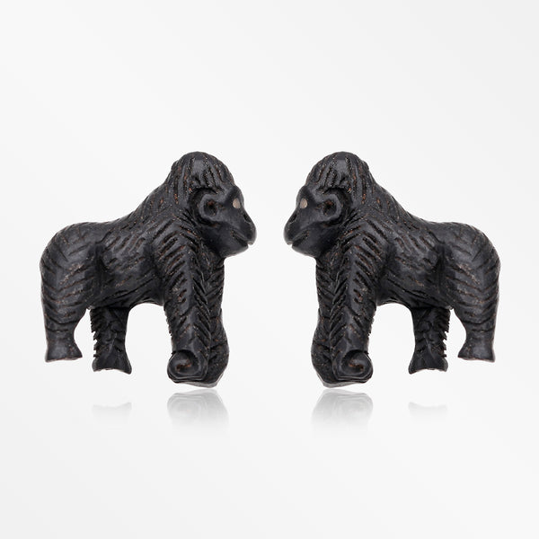 A Pair of The Silverback Gorilla Handcarved Earring Stud-Black