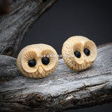 A Pair of Barred Owl Handcarved Earring Stud-Yellow
