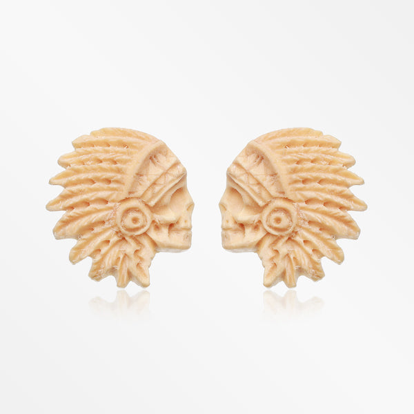 A Pair of Crazy Horse Handcarved Wood Earring Stud-Yellow