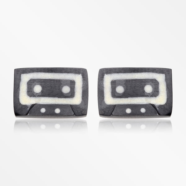 A Pair of The Hidden Mix Tape Handcarved Earring Stud-Black