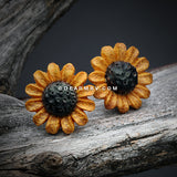 A Pair of Sunflower Handcarved Earring Stud-Yellow