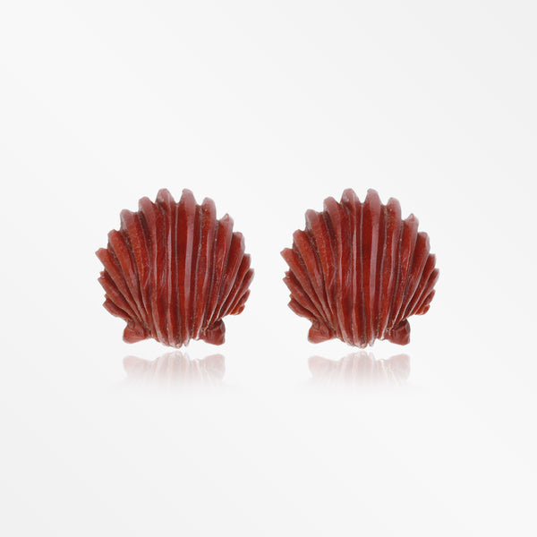 A Pair of Ariel's Shell Handcarved Wood Earring Stud-Orange/Brown