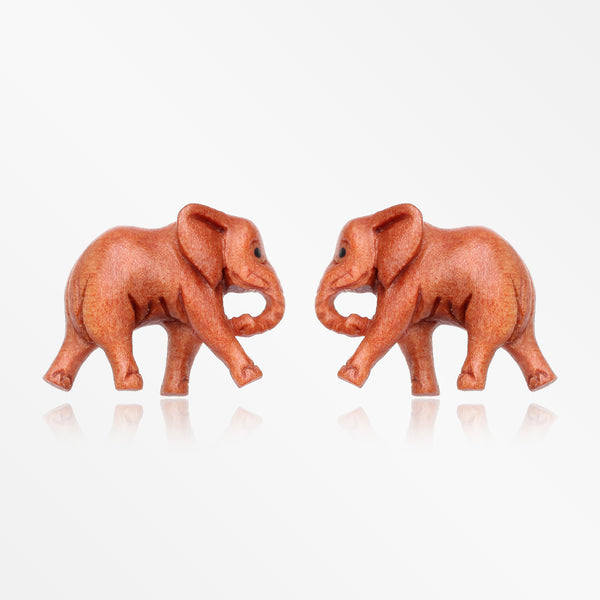 A Pair of The African Elephant Handcarved Earring Stud-Orange/Brown