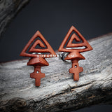 A Pair of Ankh's Pyramid Handcarved Earring Stud-Orange/Brown