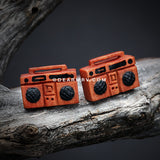 A Pair of The Retro Boombox Handcarved Earring Stud-Orange/Brown