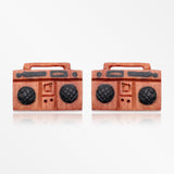 A Pair of The Retro Boombox Handcarved Earring Stud-Orange/Brown