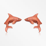 A Pair of The Great White Shark Handcarved Earring Stud-Orange/Brown