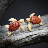 A Pair of Sea Turtle Handcarved Earring Stud-Orange/Brown