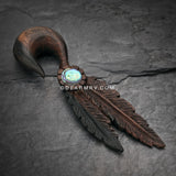 A Pair of Spirit Native Feathers Organic Arang Wood Ear Gauge Taper Hanger-Black