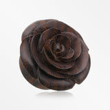 A Pair of Dark Chocolate Rosebud Full Bloom Organic Wood Double Flared Plug -Orange/Brown