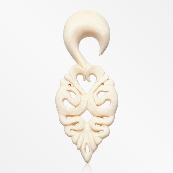 A Pair of Heart Cuff Regalia Organic Crocodile Wood Ear Gauge Taper Hanger-Clear/White