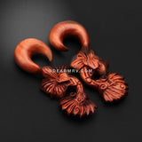 A Pair of The Art Nouveau Flower Sabo Wood Hanging Ear Gauge Taper-Orange/Brown