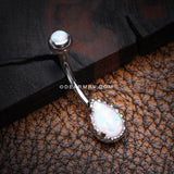 Fire Opal Elegance Teardrop Belly Button Ring-White