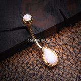 Golden Fire Opal Elegance Teardrop Belly Button Ring-White