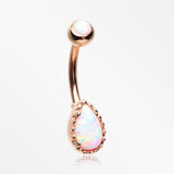 Rose Gold Fire Opal Elegance Teardrop Belly Button Ring-White